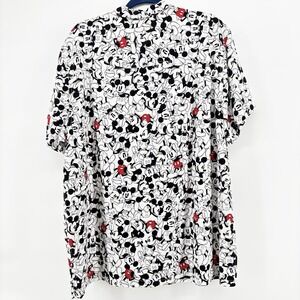 Disney Mickey Mouse All Over Print Button Up Shirt Men's XL Black White Red